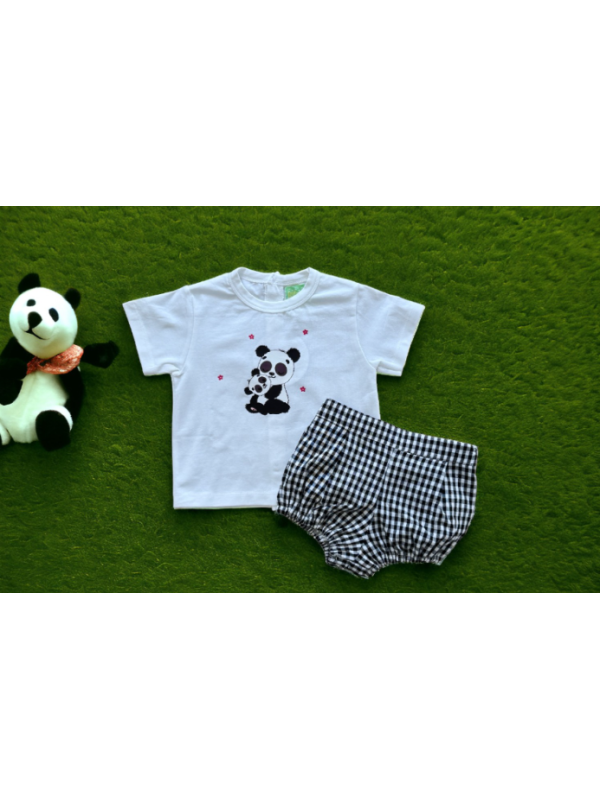 CAMISETA + BRAGA NIÑO VICHY NEGRO - PIO PIO