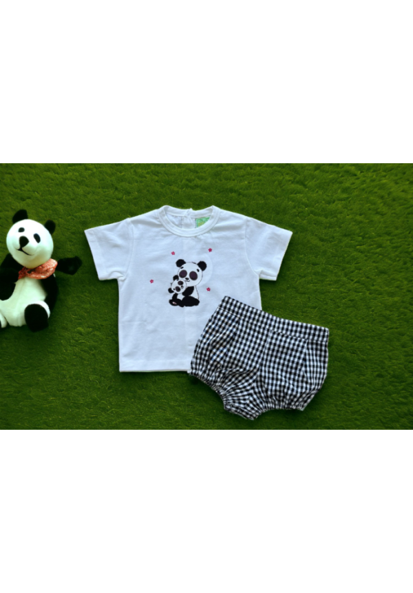 CAMISETA + BRAGA NIÑO VICHY NEGRO - PIO PIO